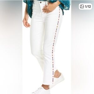 Johnny Was White Jeans with Colorful Embroidery